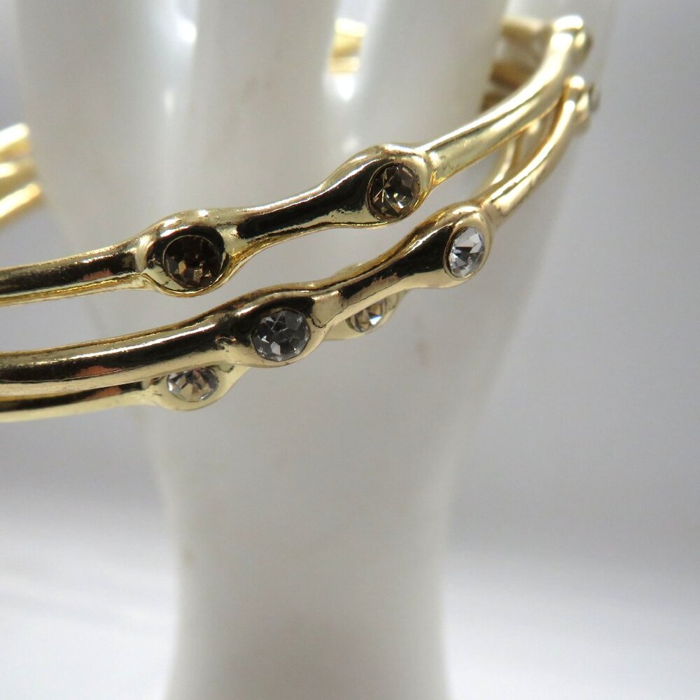 Set 3 Bracelets Bangle Stack Gold Tone Clear Yell… - image 8